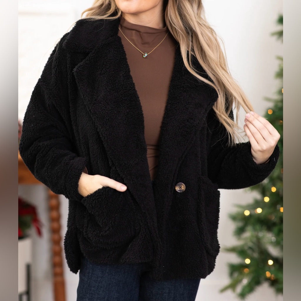 New! Black Cozy Jacket With Pockets